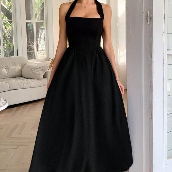 Black Casual Women's Elegant Long maxi Dress beach Vacation - Picture 4 of 11